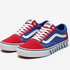 Vans Old Skool Red Blue White Checkerboard Sole Men 9